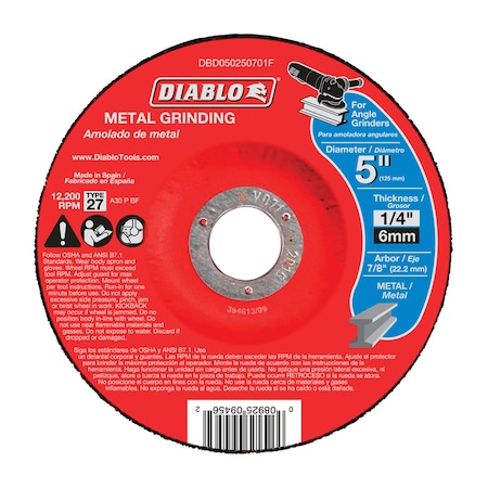 Diablo Diablo 5 in. D X 7/8 in. Aluminum Oxide Metal Grinding Disc 1 pc DBD050250701F